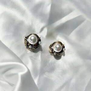 Retro Jewelry gold color 925 Needle Vintage Simulated Pearl Stud Earring